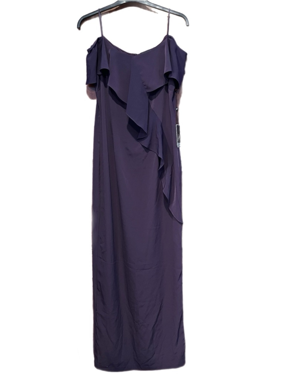 Adrianna Papell Plum Ruffle-Detail Spaghetti Strap Maxi Dress